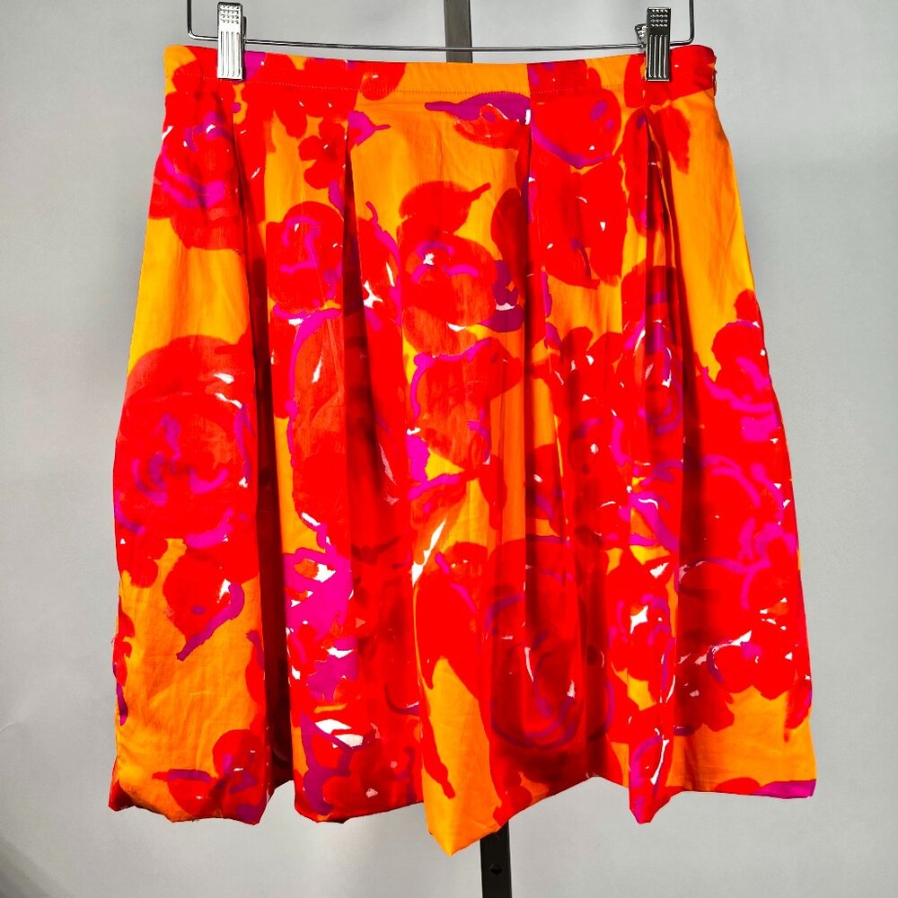 Piazza Sempione Red/Orange Floral Skirt With Packets On Both Sides 12us Italian